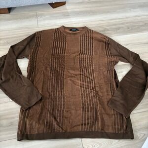 MANO ITALY Mens XL Brown Silk Blend Knit Sweater Long Sleeve Crew Neck